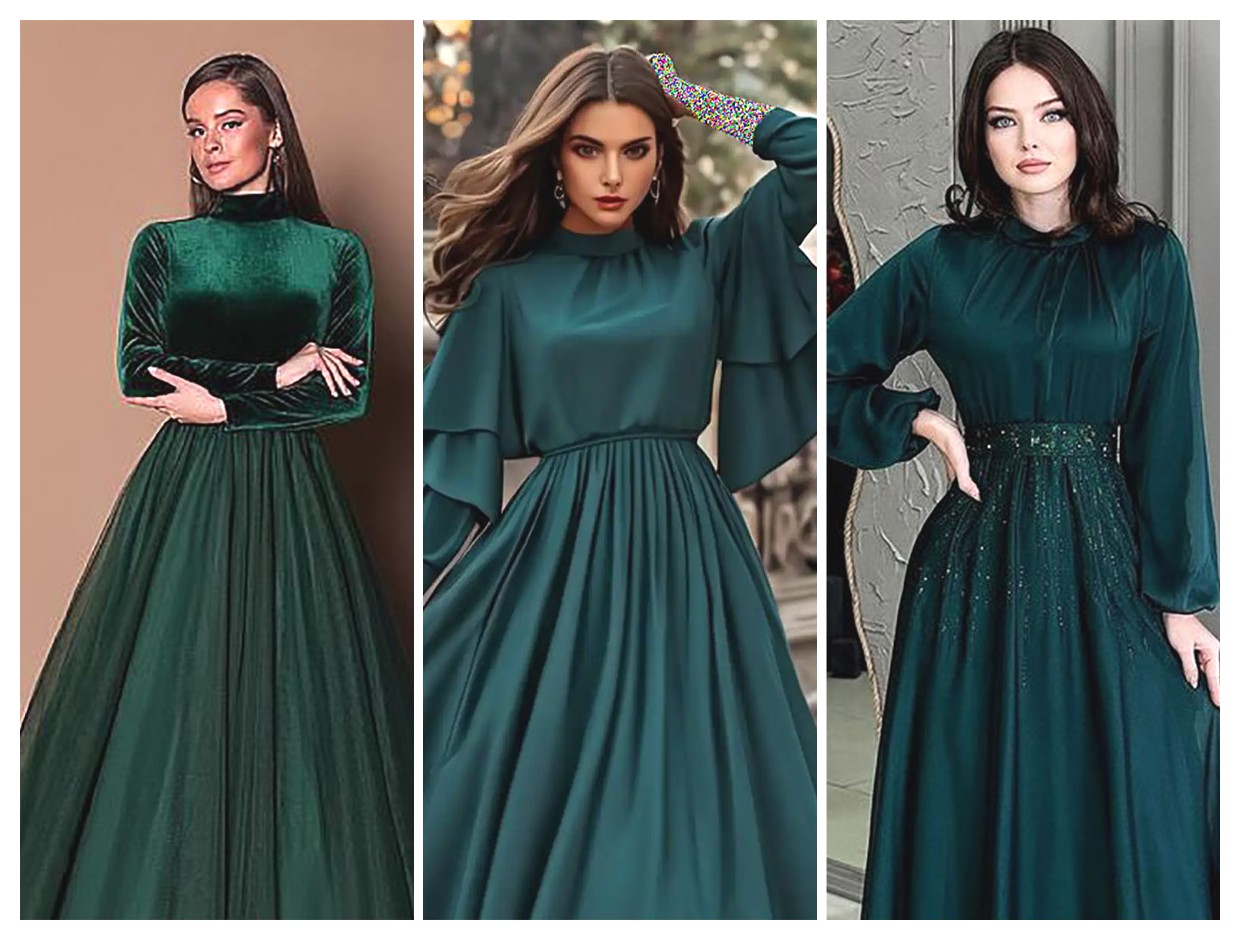مدل‌های جذاب و شیک پیراهن شب سبز برای مهمانی‌ها